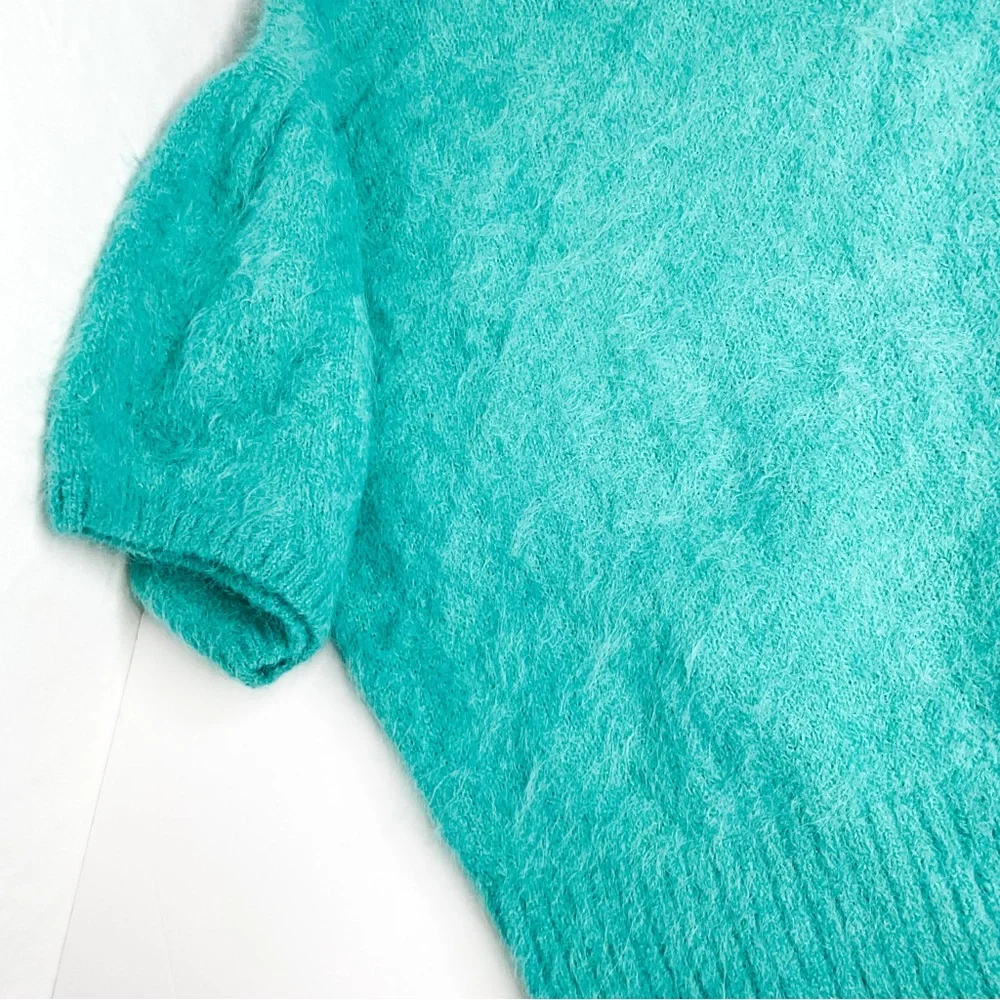 Banana Republic Alpaca Wool Sweater Teal Puff Sleeve Large - Picture 5 of 13